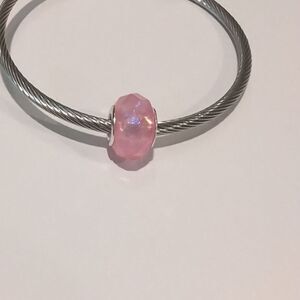 Silver Glittery Pink‎ Faceted Charm for Pandora Style